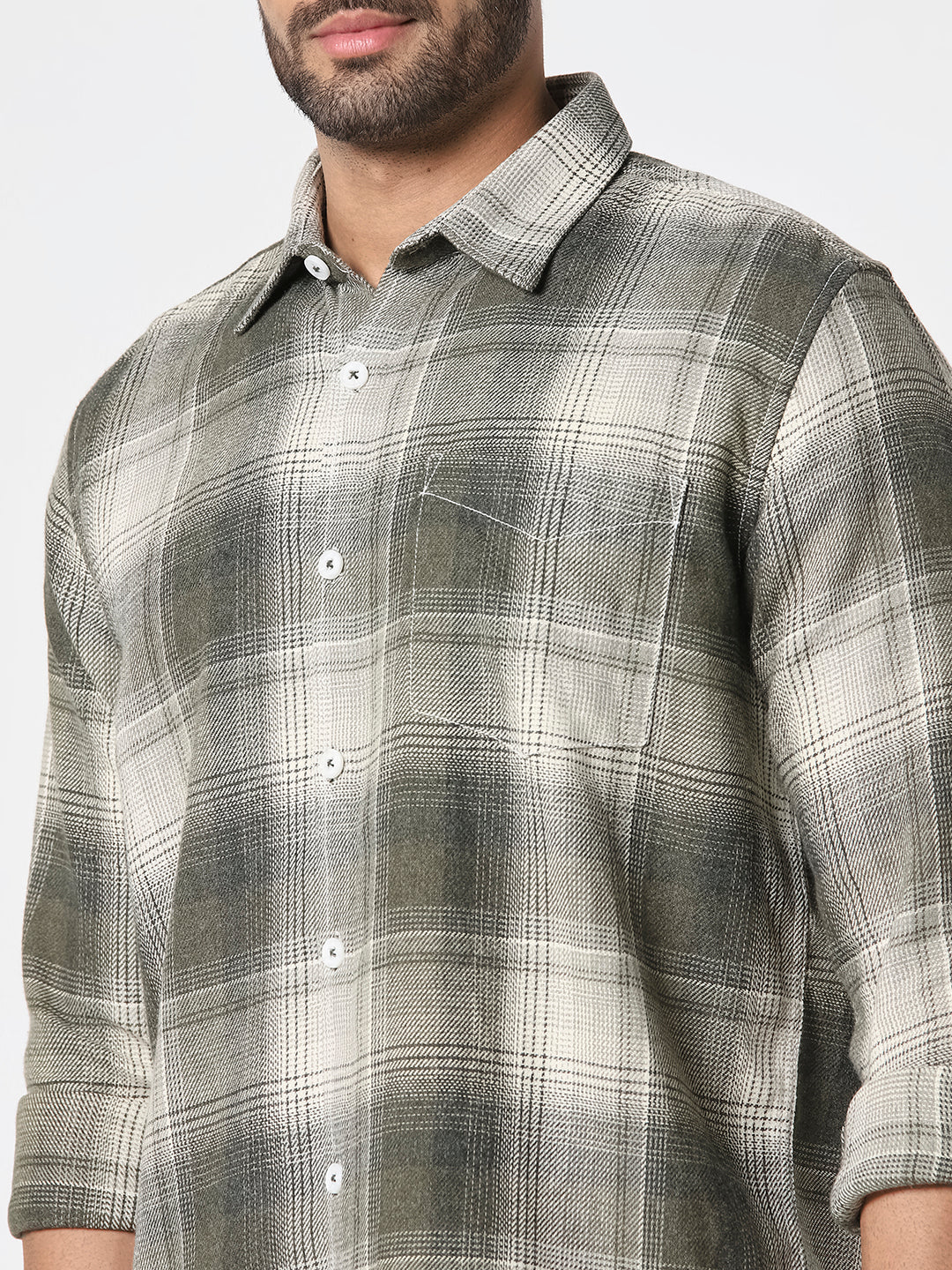 Men Olive Green Checked Relaxed Fit Shirt