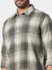Men Olive Green Checked Relaxed Fit Shirt