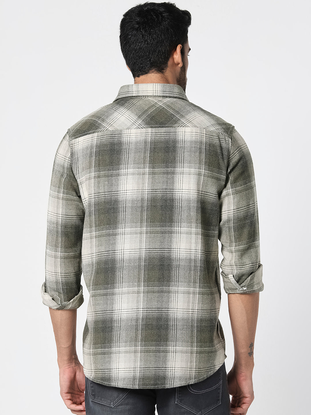 Men Olive Green Checked Relaxed Fit Shirt