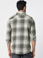 Men Olive Green Checked Relaxed Fit Shirt
