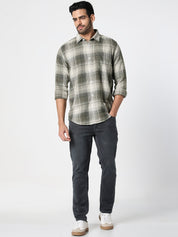 Men Olive Green Checked Relaxed Fit Shirt