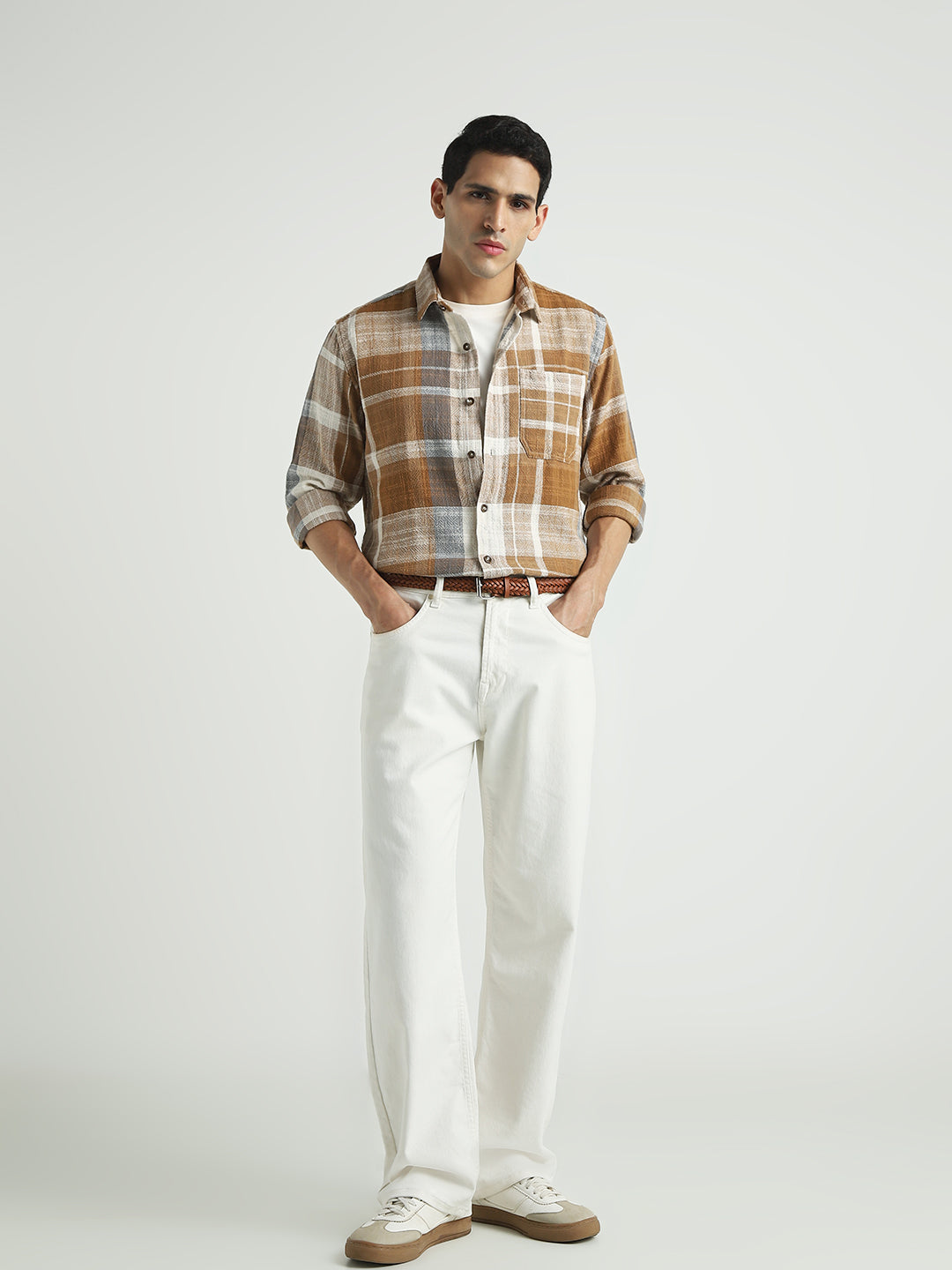 Men Brown Checked Relaxed Fit Shirt