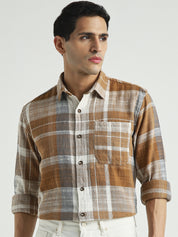 Men Brown Checked Relaxed Fit Shirt