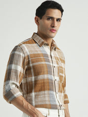 Men Brown Checked Relaxed Fit Shirt