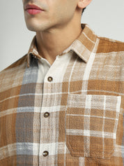 Men Brown Checked Relaxed Fit Shirt