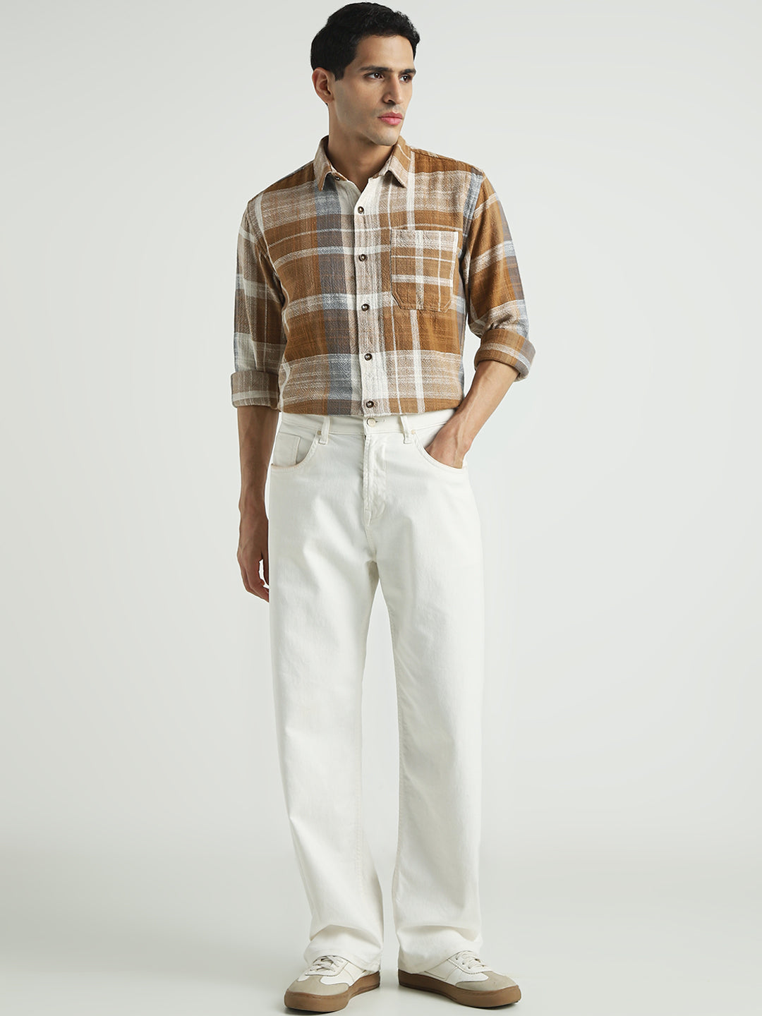 Men Brown Checked Relaxed Fit Shirt