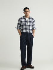 Men Grey Blue Checked Relaxed Fit Shirt