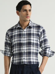 Men Grey Blue Checked Relaxed Fit Shirt