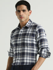 Men Grey Blue Checked Relaxed Fit Shirt