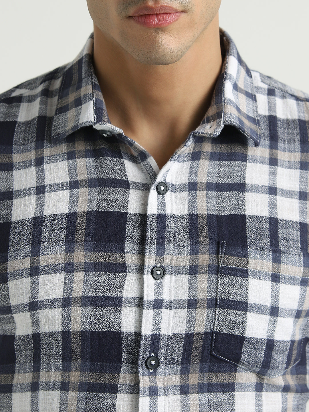 Men Grey Blue Checked Relaxed Fit Shirt