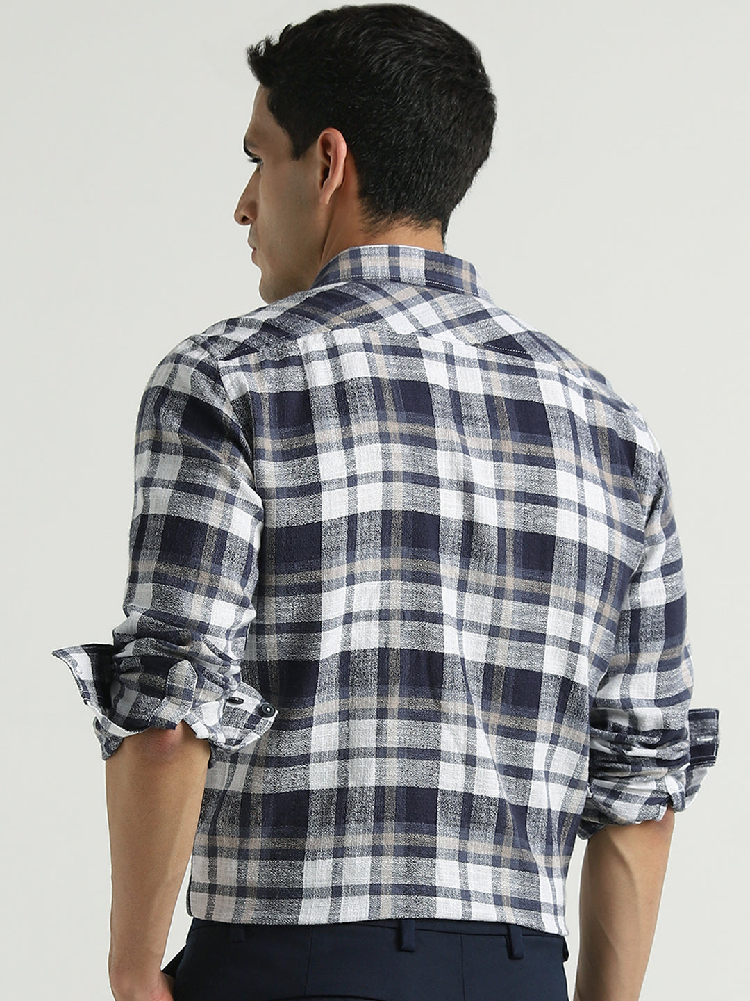Men Grey Blue Checked Relaxed Fit Shirt