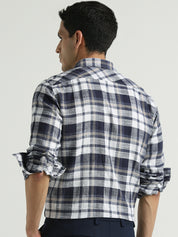 Men Grey Blue Checked Relaxed Fit Shirt