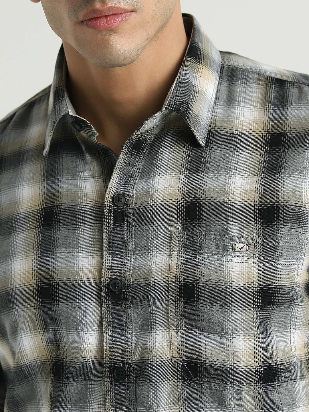 Grey & Black Checked Casual Shirt