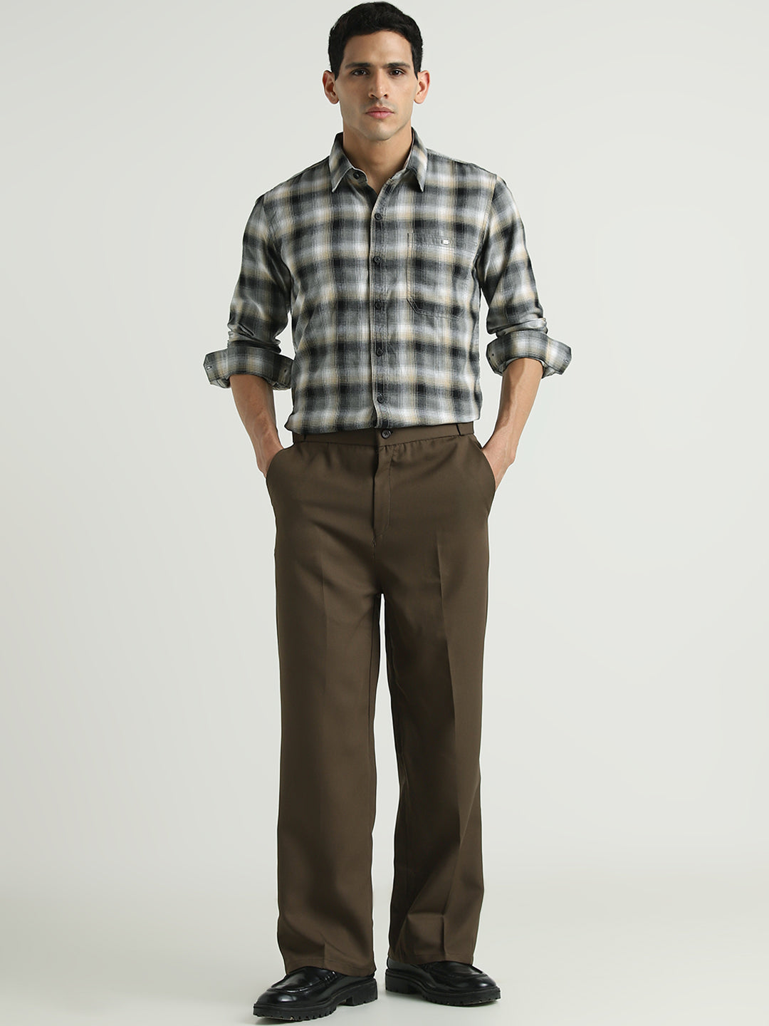 Grey & Black Checked Casual Shirt