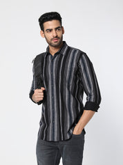 Black & Grey Vertical Striped Casual Shirt