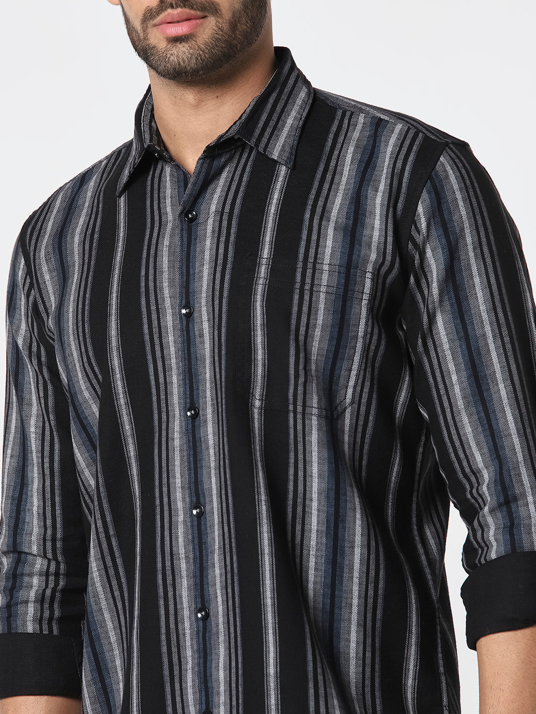 Black & Grey Vertical Striped Casual Shirt