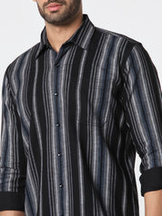 Black & Grey Vertical Striped Casual Shirt