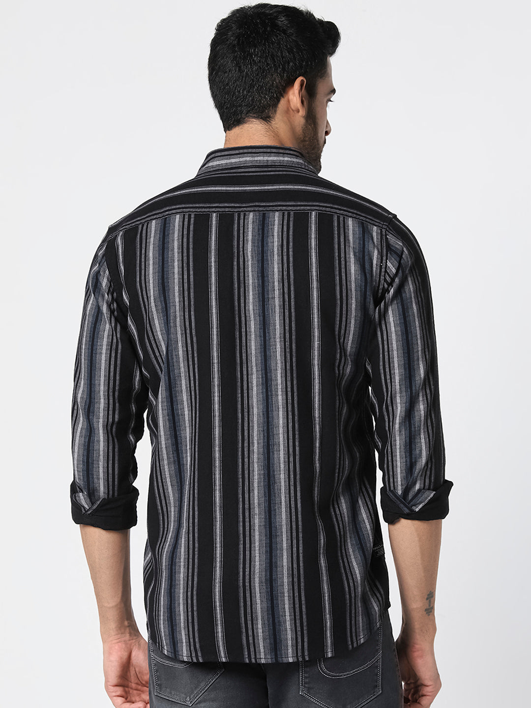 Black & Grey Vertical Striped Casual Shirt