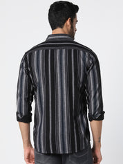 Black & Grey Vertical Striped Casual Shirt