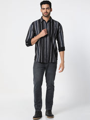 Black & Grey Vertical Striped Casual Shirt