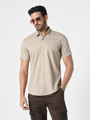 Men Beige Solid Textured Casual Shirt