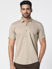 Men Beige Solid Textured Casual Shirt