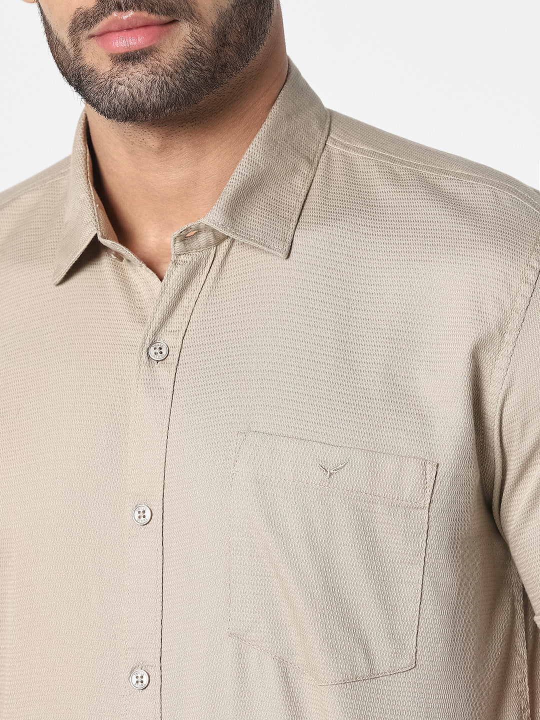 Men Beige Solid Textured Casual Shirt