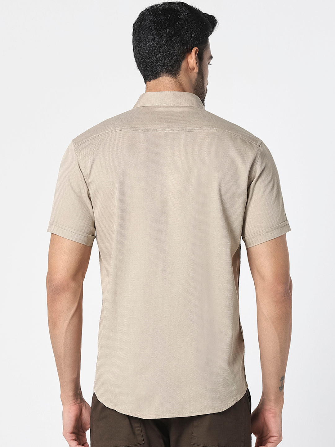 Men Beige Solid Textured Casual Shirt