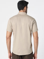 Men Beige Solid Textured Casual Shirt