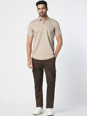 Men Beige Solid Textured Casual Shirt