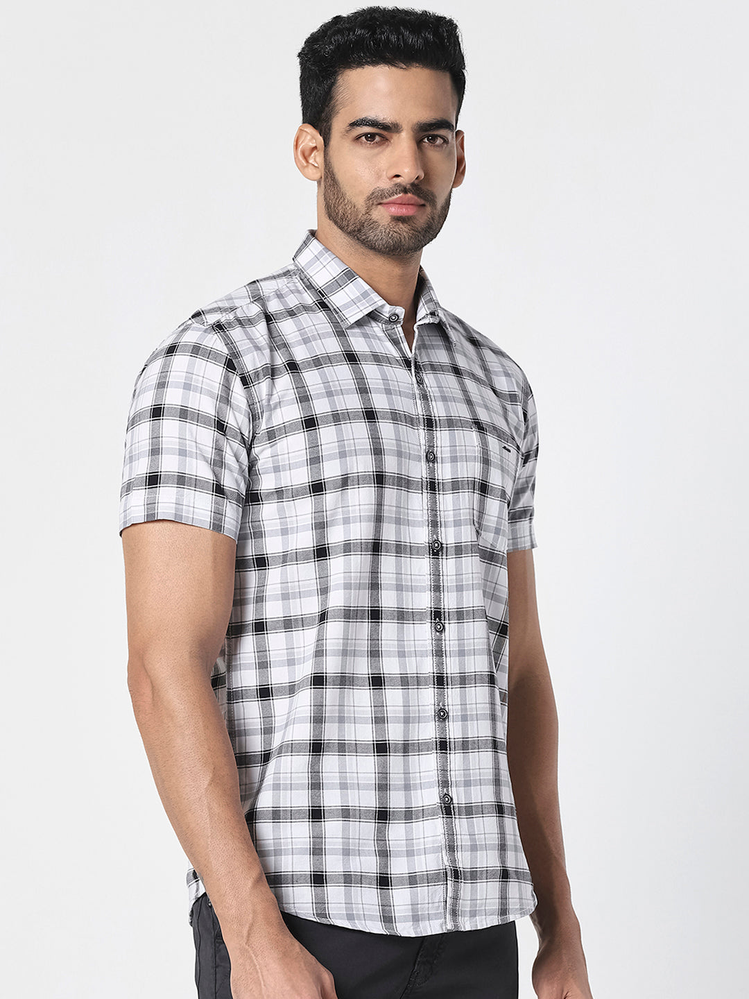 White & Black Checked Casual Shirt