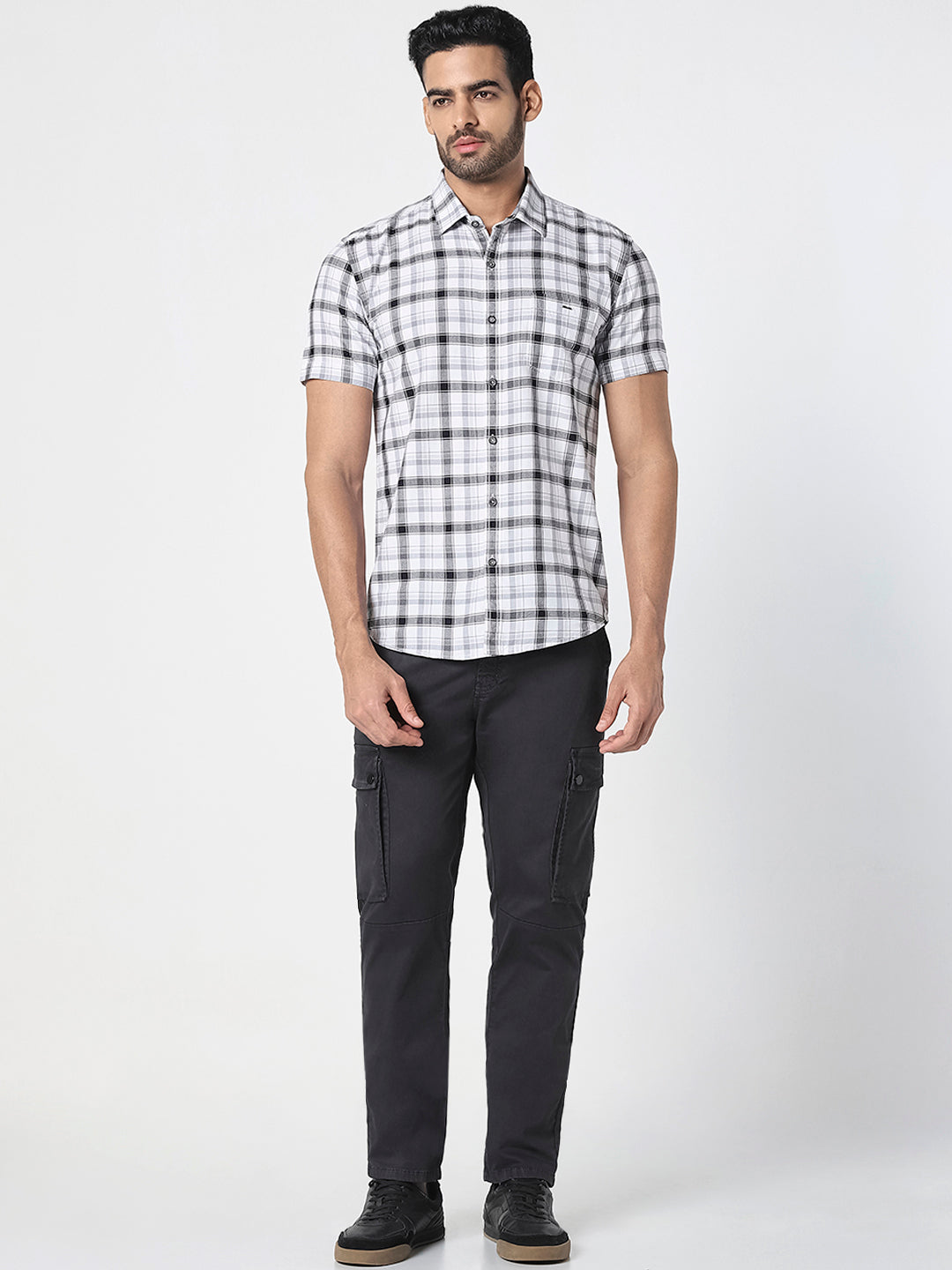 White & Black Checked Casual Shirt