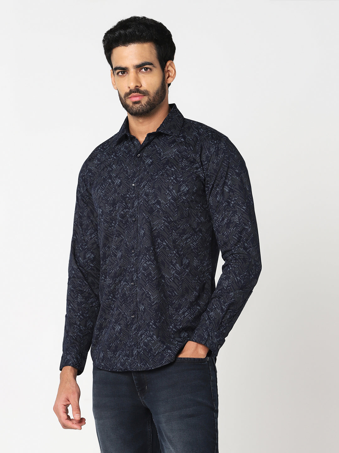 Navy Abstract Printed Casual Shirt