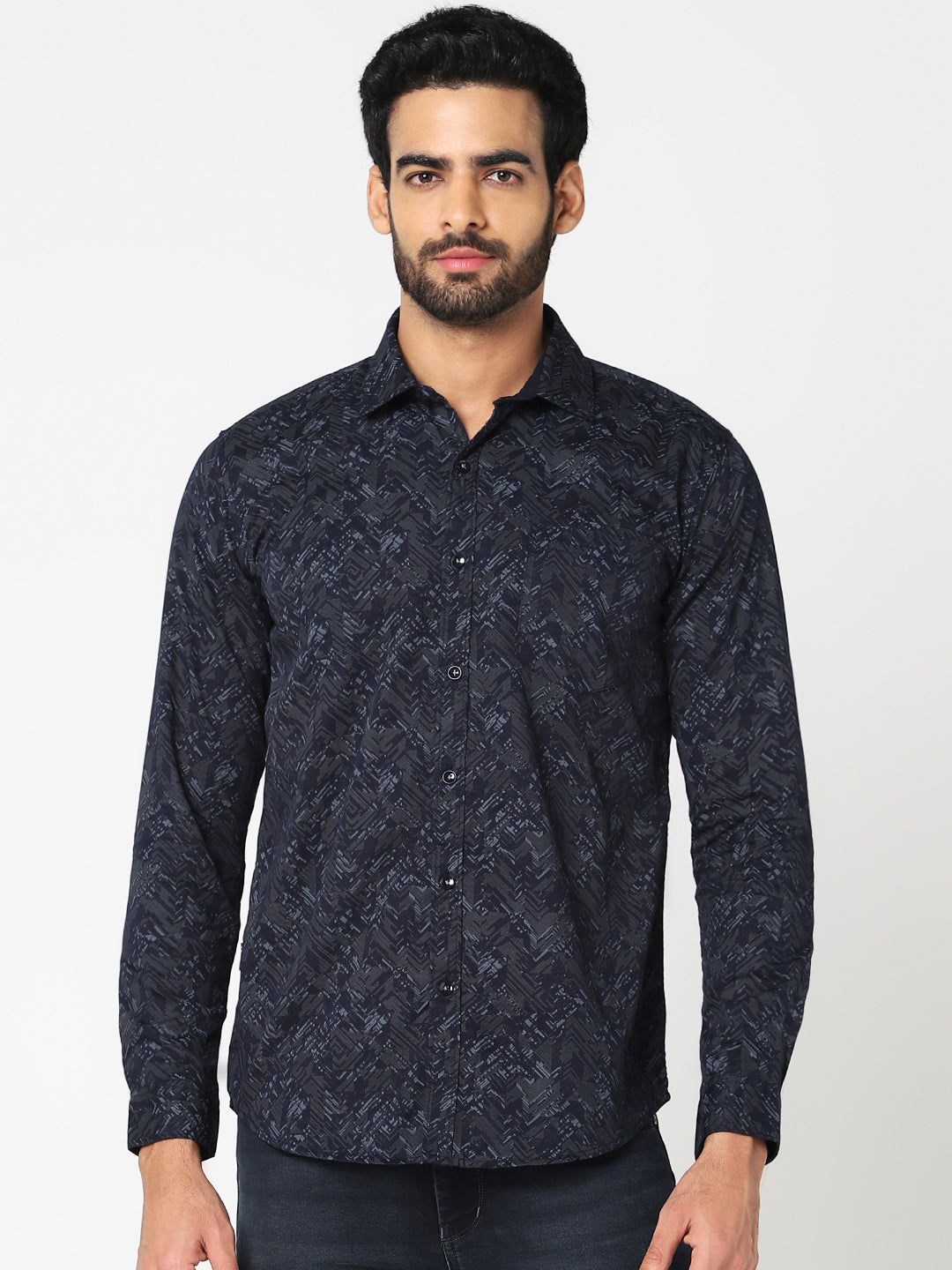 Navy Abstract Printed Casual Shirt