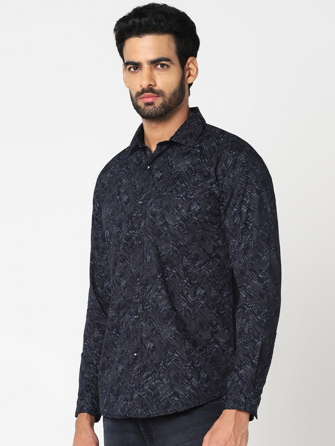 Navy Abstract Printed Casual Shirt