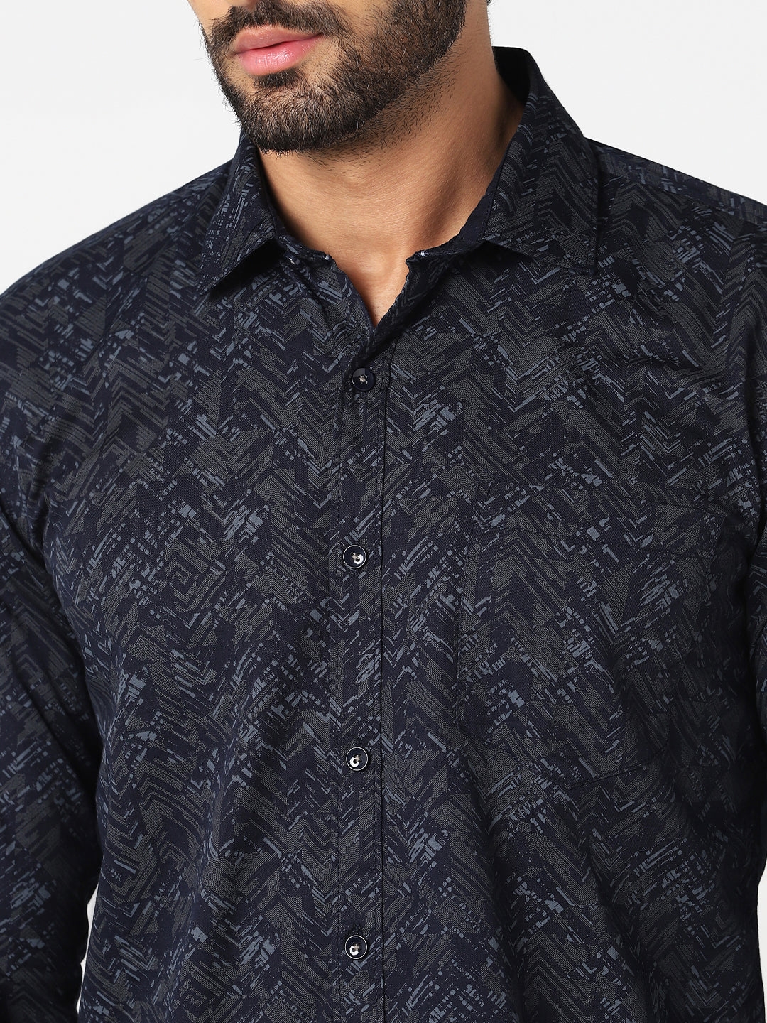 Navy Abstract Printed Casual Shirt