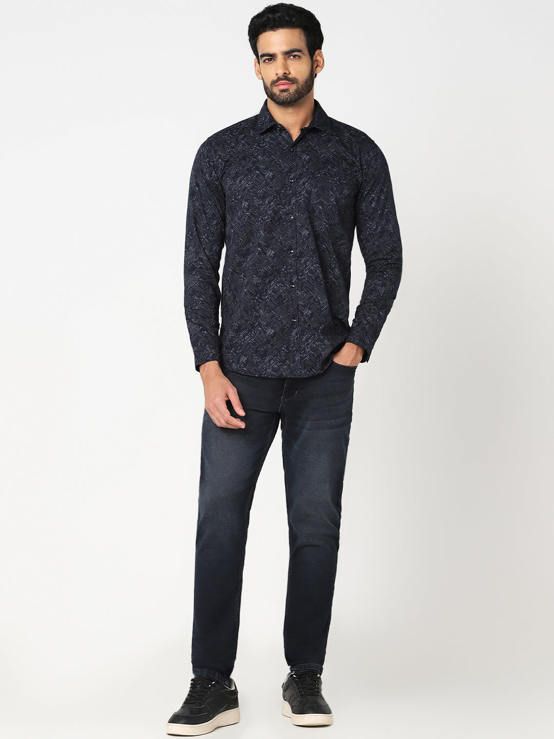 Navy Abstract Printed Casual Shirt