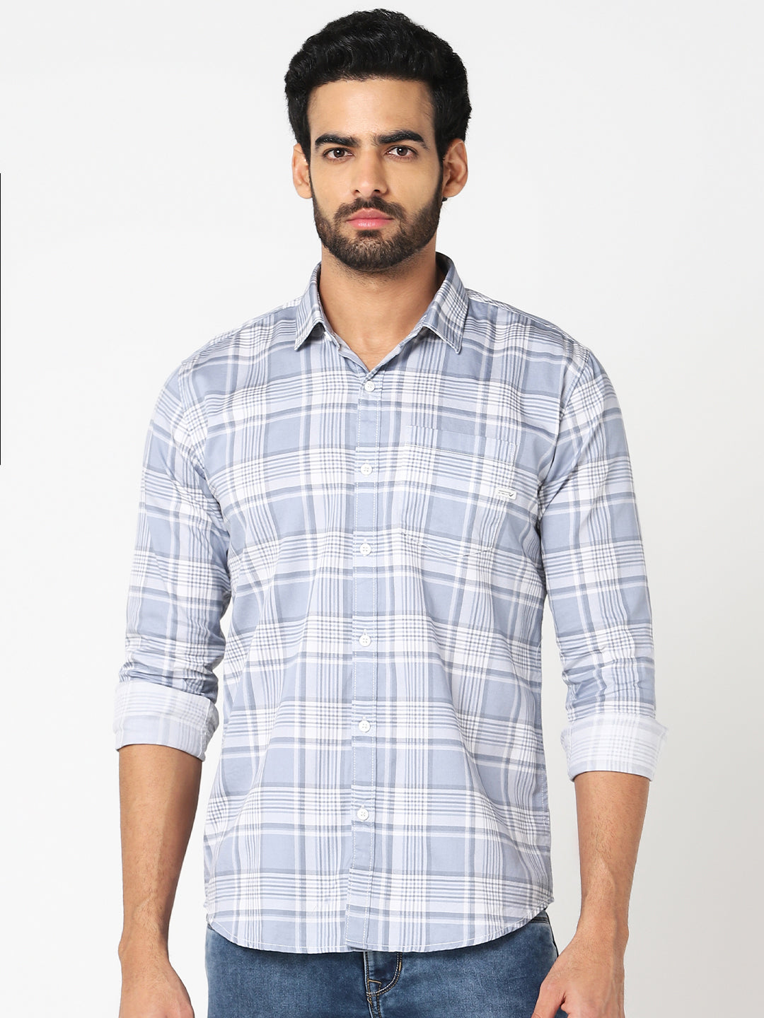 Blue & White Checked Casual Shirt
