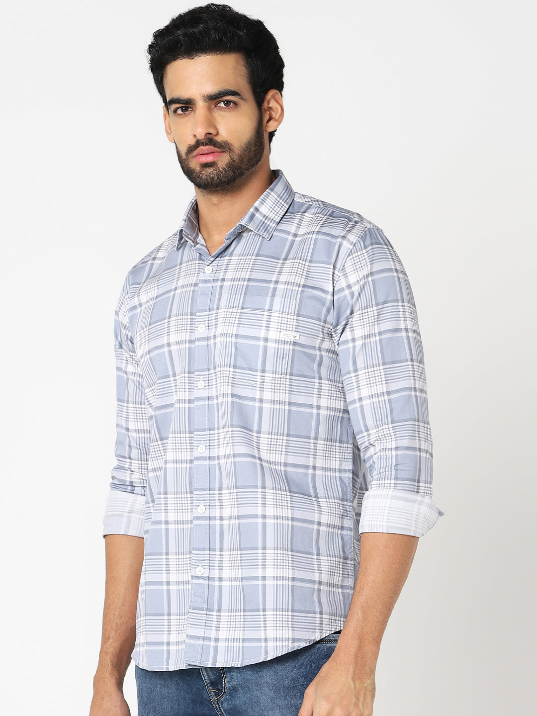 Blue & White Checked Casual Shirt