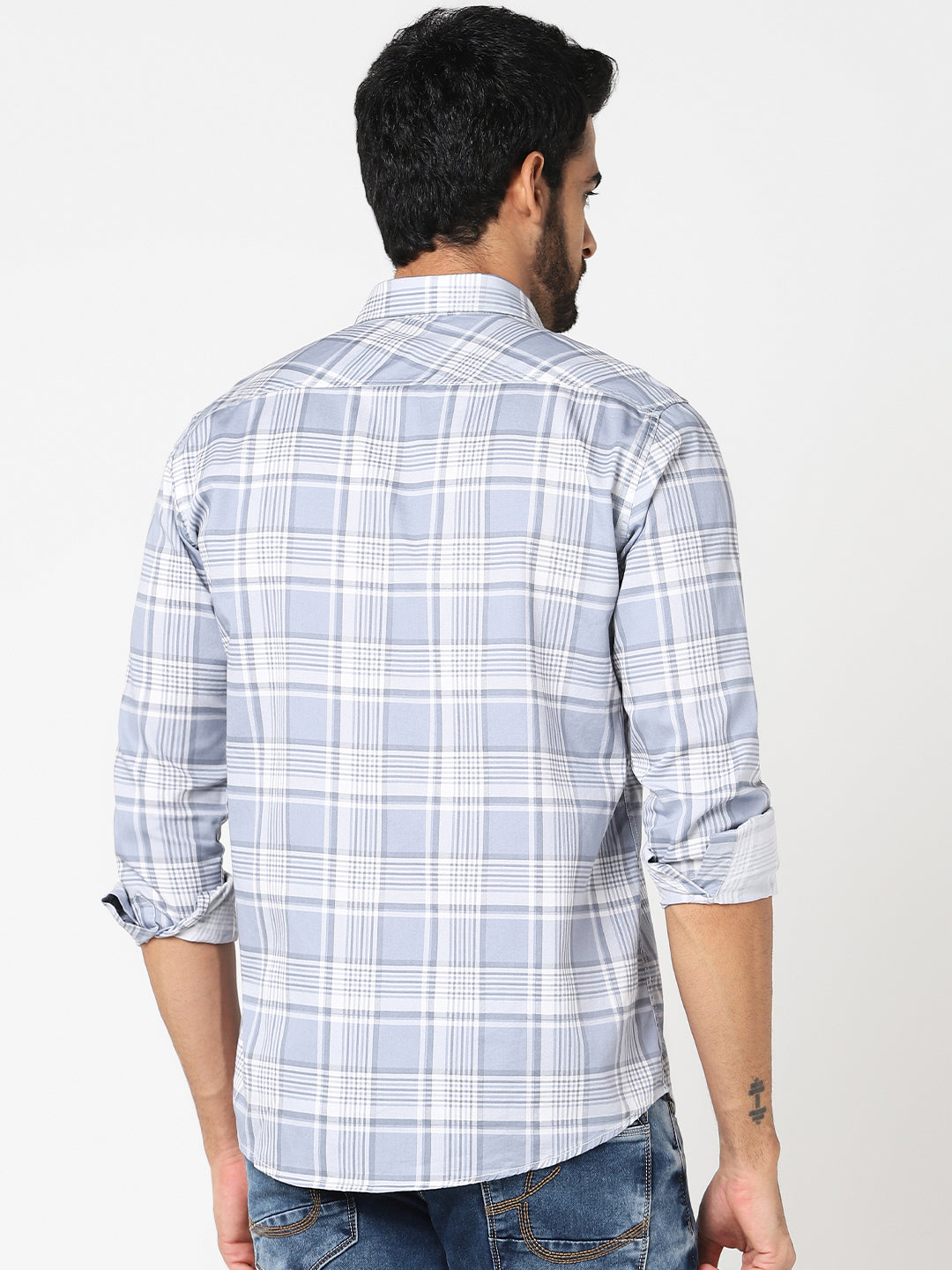 Blue & White Checked Casual Shirt