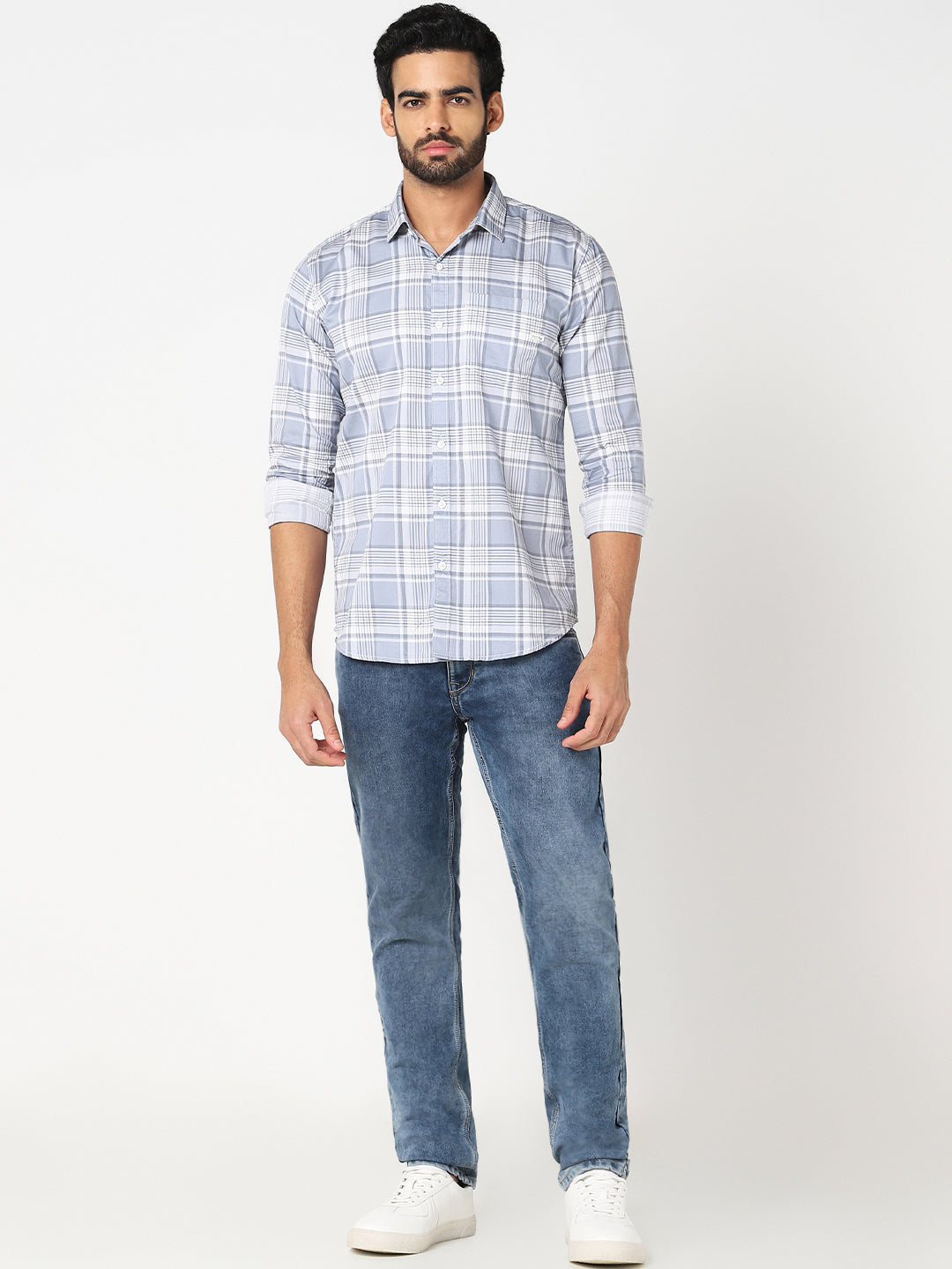 Blue & White Checked Casual Shirt