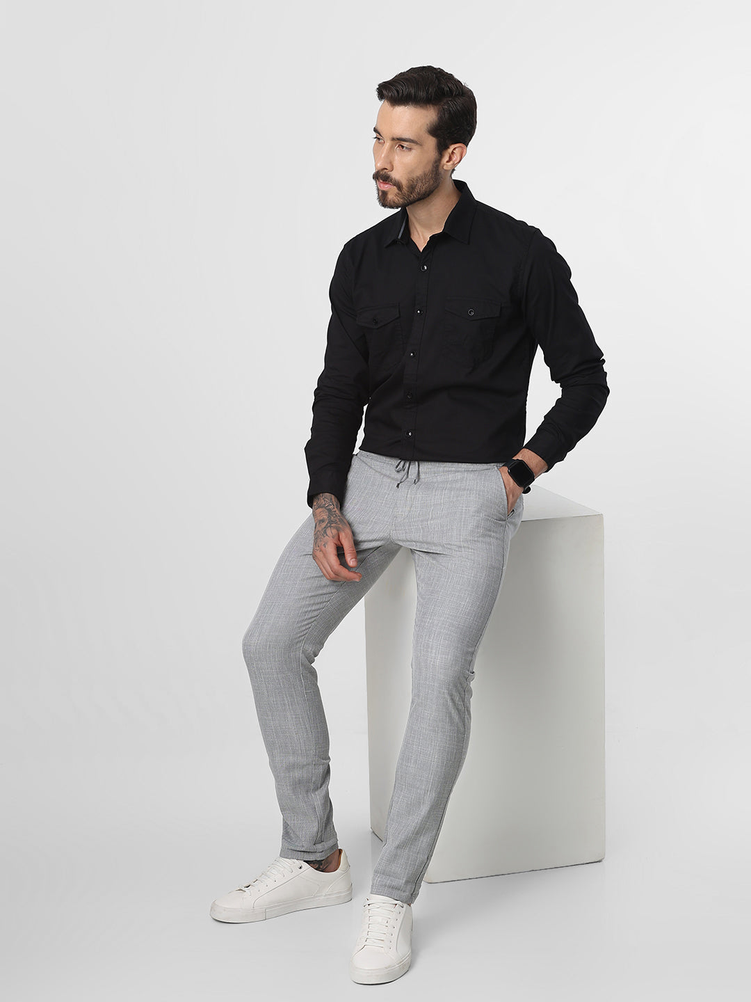 Grey Elastic Solid Chino