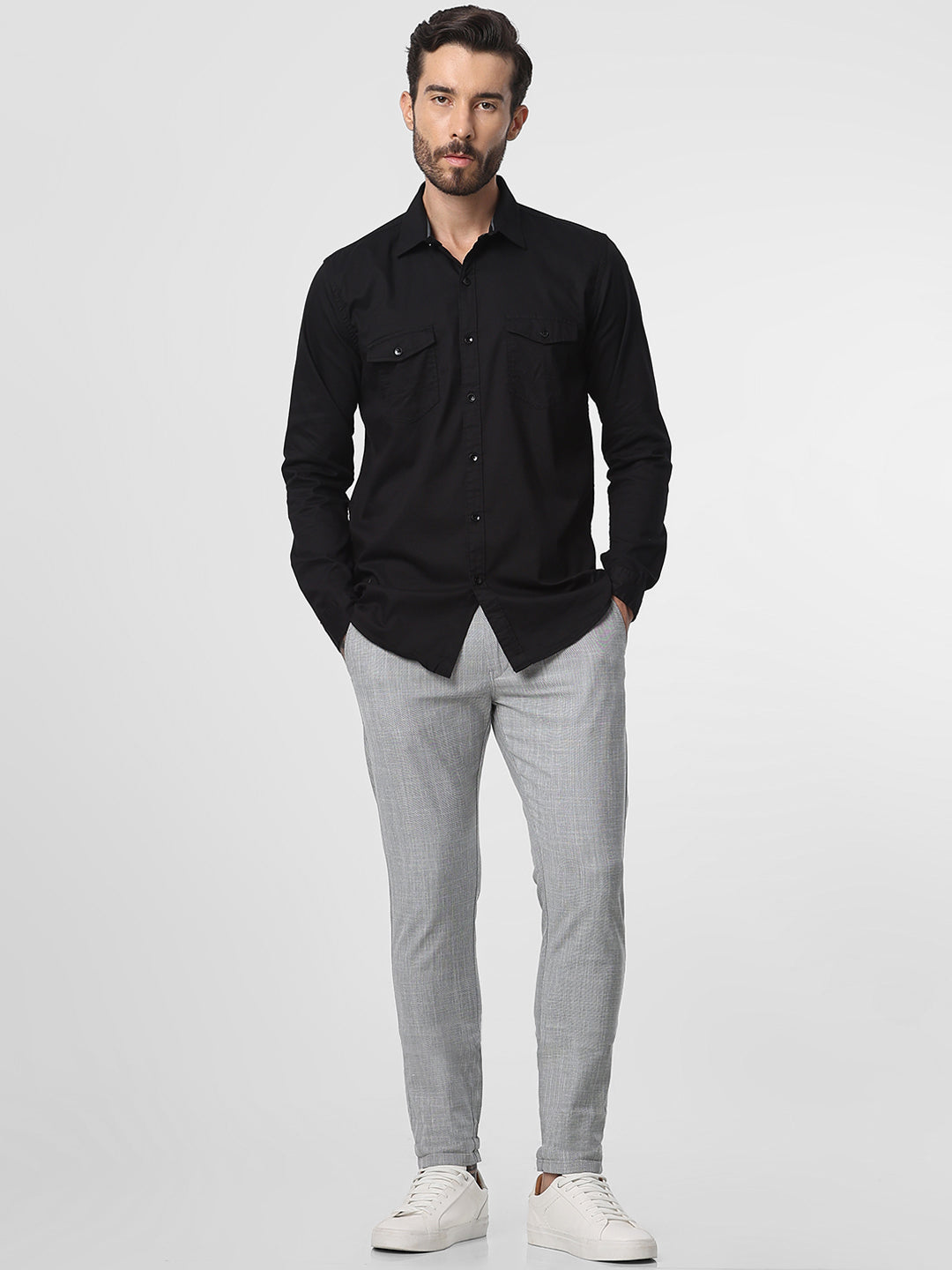 Grey Elastic Solid Chino