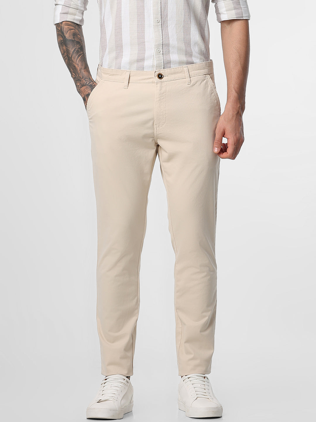Mens Ankle Legth cream trouser