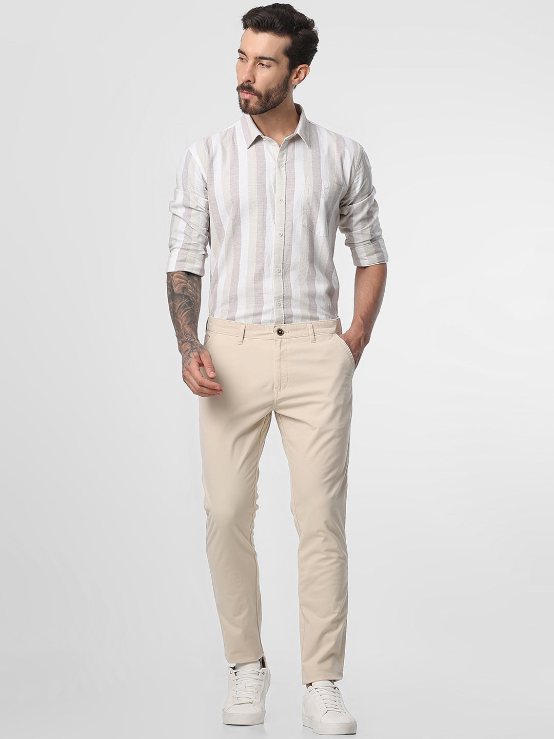 Mens Ankle Legth cream trouser