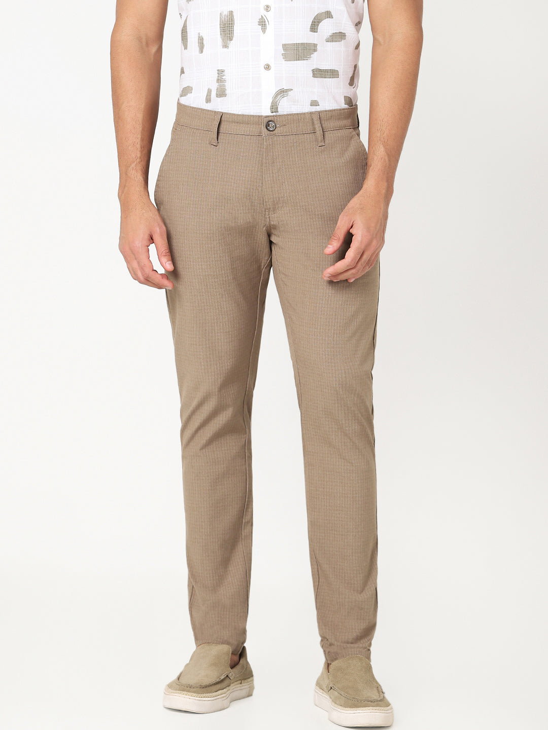 Men’s Beige Textured Slim Fit Trouser