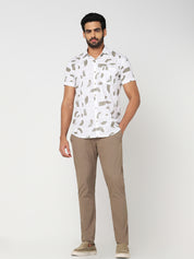 Men’s Beige Textured Slim Fit Trouser