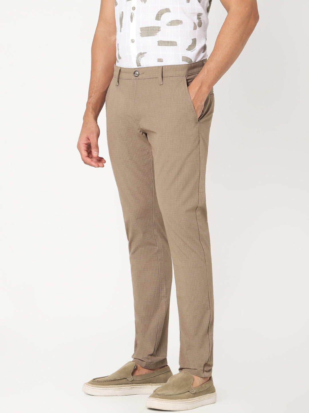 Men’s Beige Textured Slim Fit Trouser