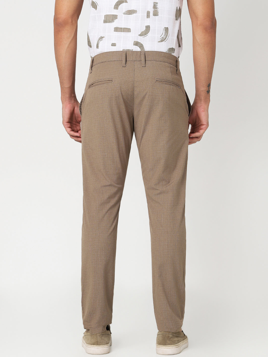 Men’s Beige Textured Slim Fit Trouser