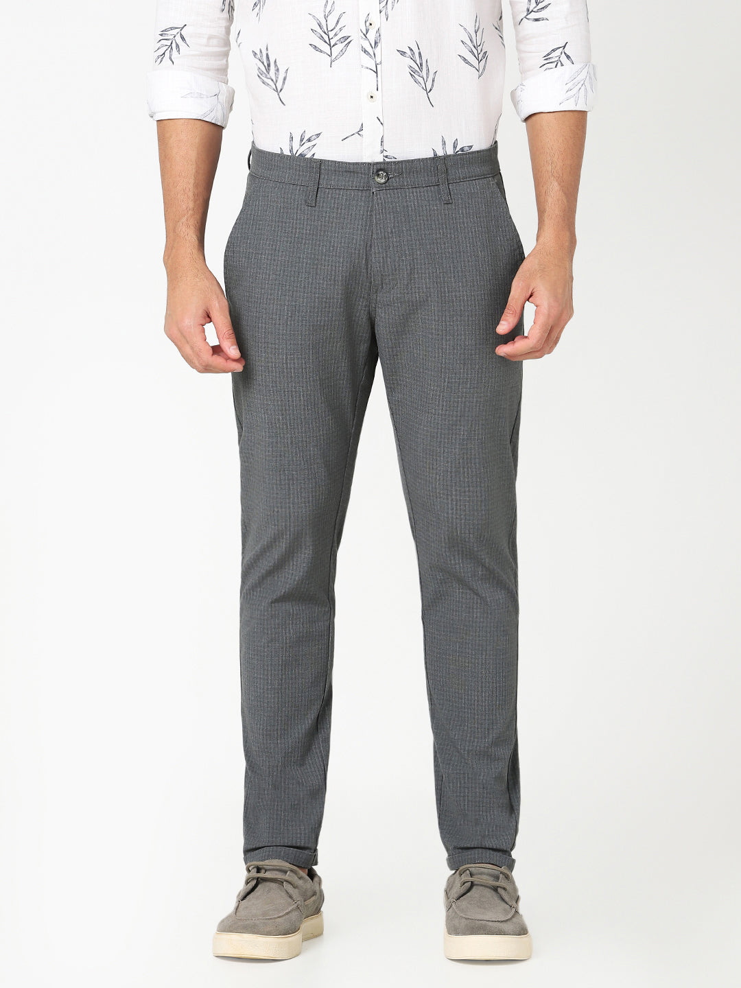 Men’s Grey Textured Slim Fit Trouser